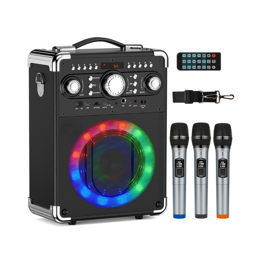 Portable Bluetooth Karaoke Speaker with 3 Microphones Party System