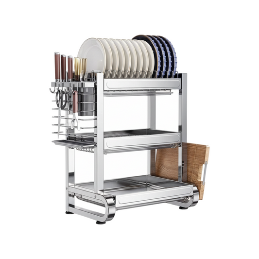 Heavy Duty 3 Layer Dish Drainer with Cutlery Organizer