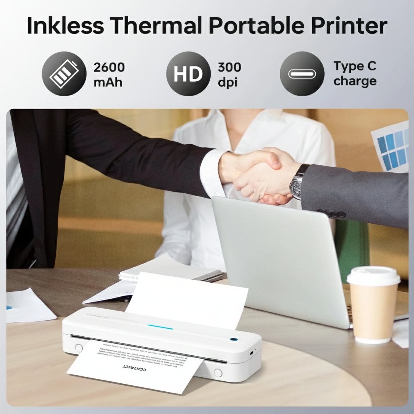 Wireless Inkless Thermal Printer for Phone and Laptop White