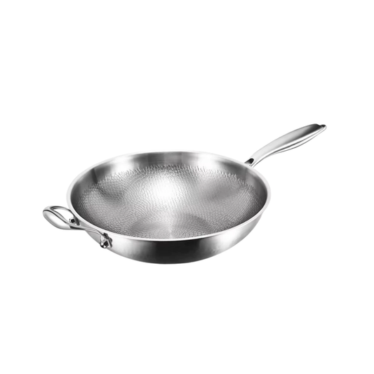 Lightweight 34cm Titanium Wok Hammered Surface Fry Pan