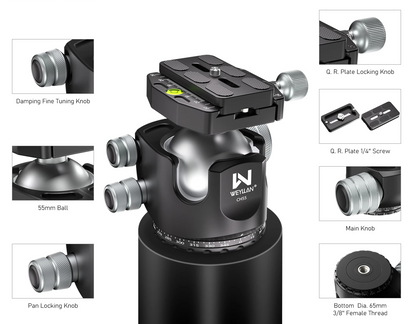 55mm MLOK Tripod Ball Head 360 Degree Heavy Duty Mount