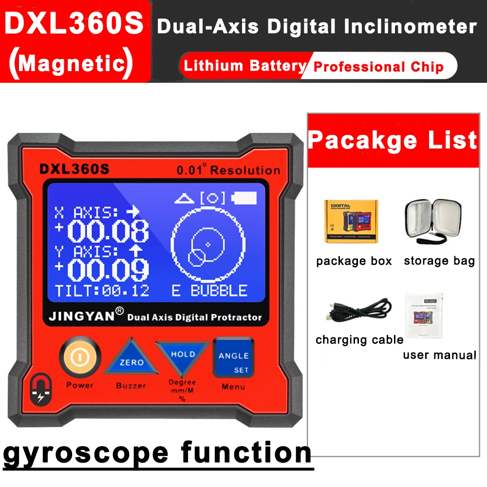 Dual Axis Digital Angle Protractor Magnetic Base Level Gauge