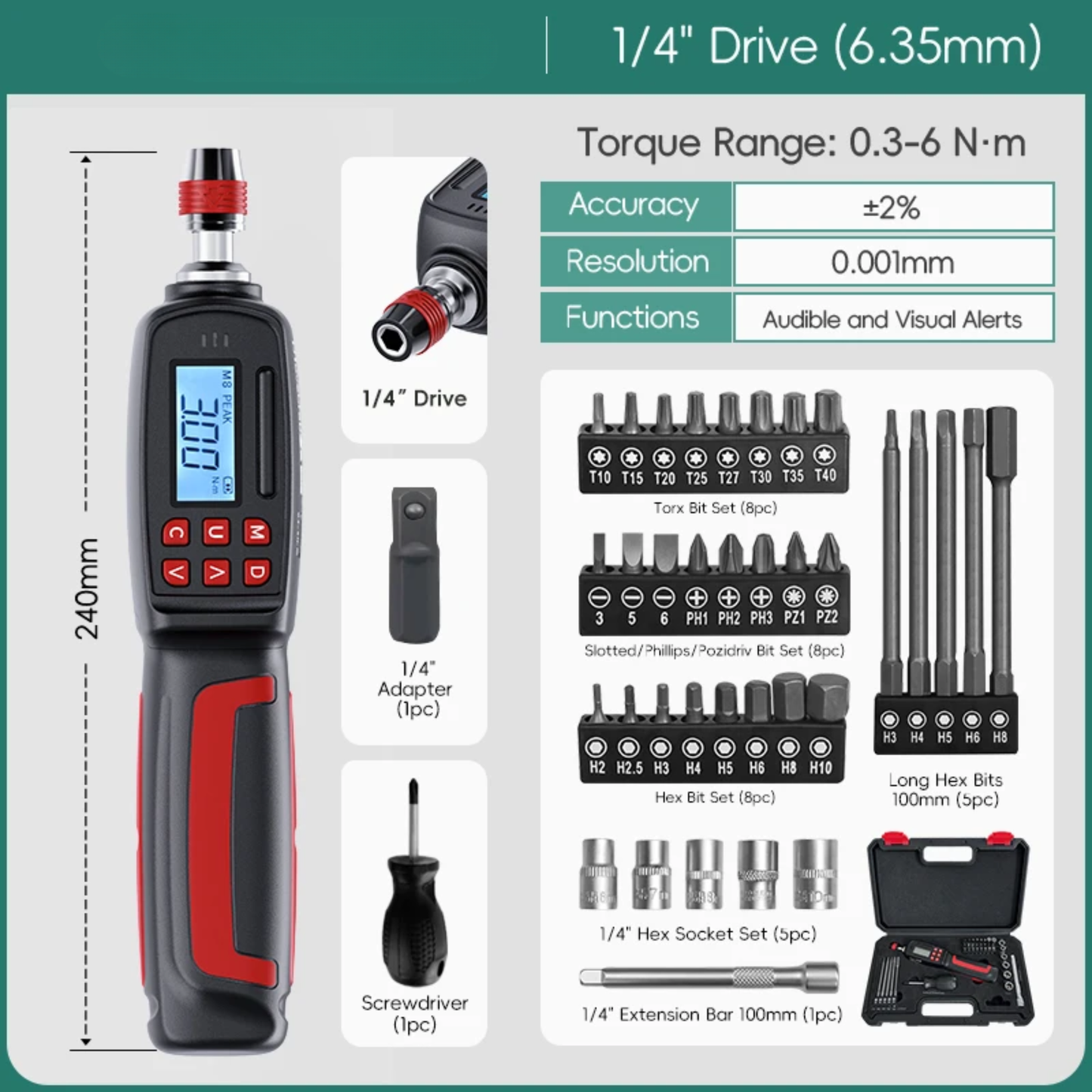 Precision Digital Torque Screwdriver 0.3–6Nm for Mechanics