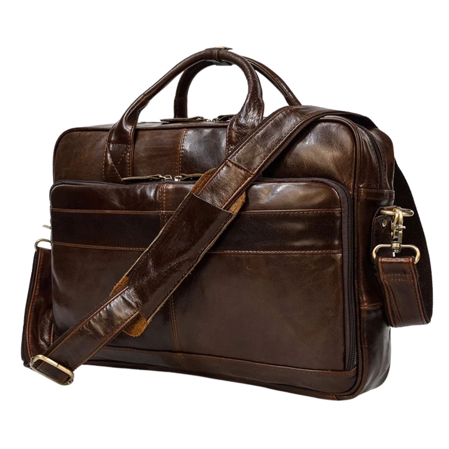 Brown Oil Leather 16 Business Laptop Briefcase Bag