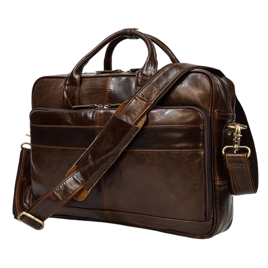 Brown Oil Leather 16 Business Laptop Briefcase Bag