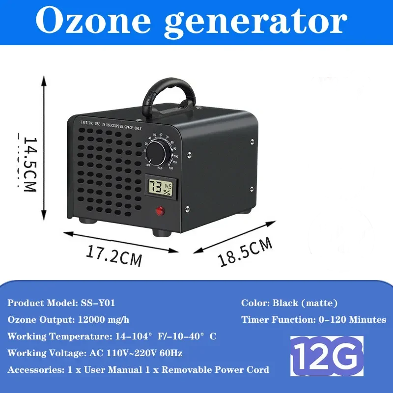 Black Compact 12g Ozone Generator Removes Smoke and Odors