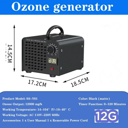 Black Compact 12g Ozone Generator Removes Smoke and Odors