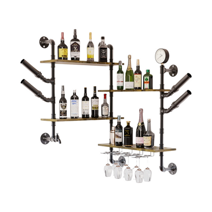 Pipe Bar Liquor Shelf with Wine Glass Holder