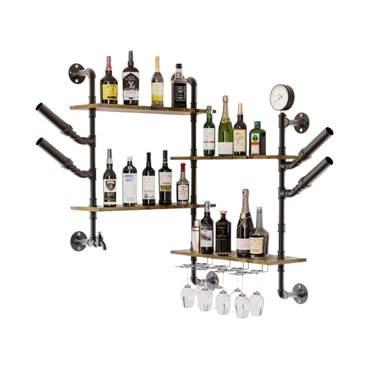Pipe Bar Liquor Shelf with Wine Glass Holder