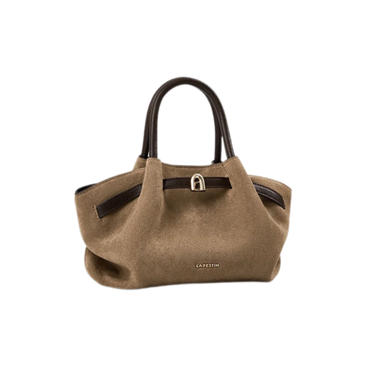Light Brown Suede Handbag Small Crossbody Shoulder Bucket Bag