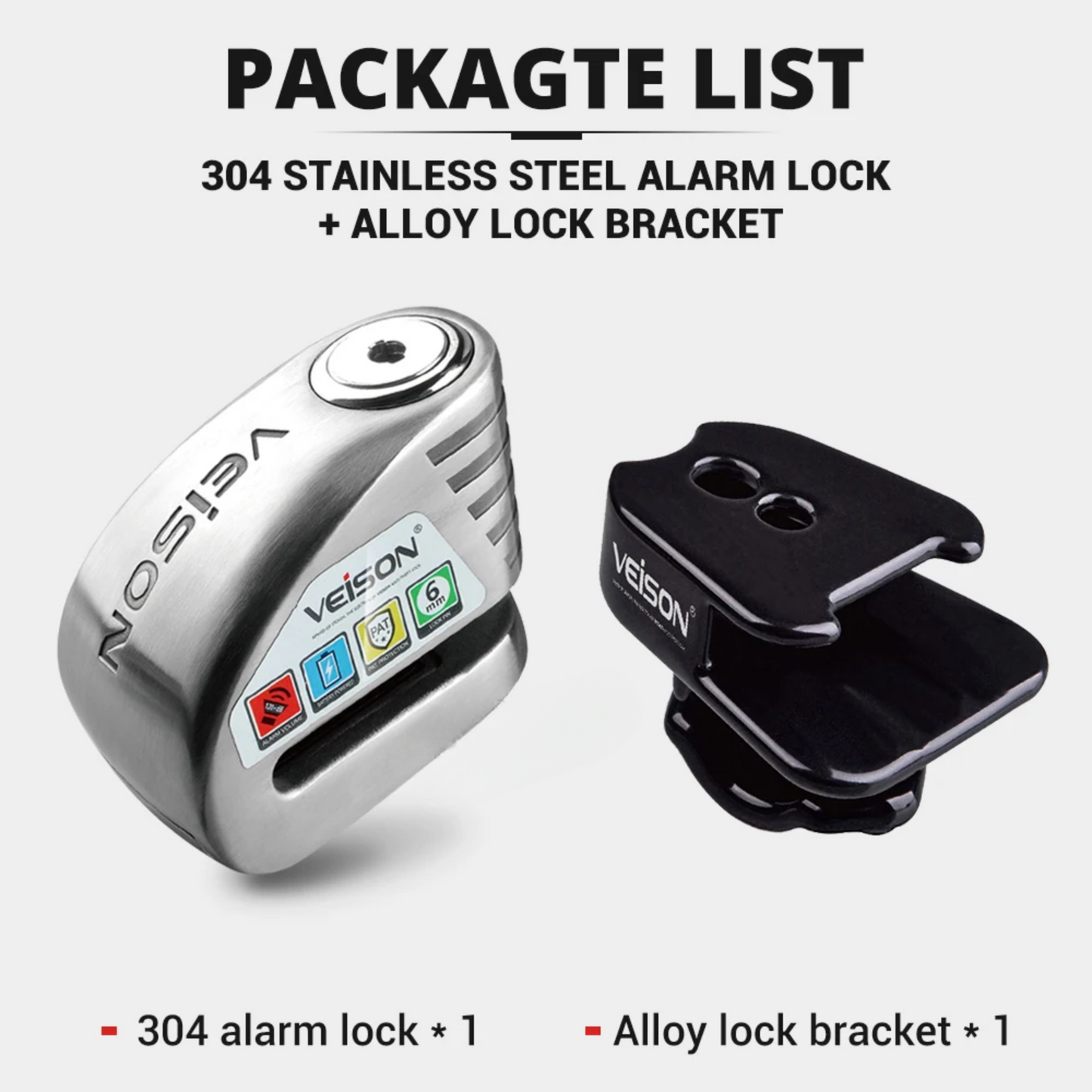 Heavy Duty Motorcycle Disc Lock with Alarm Set