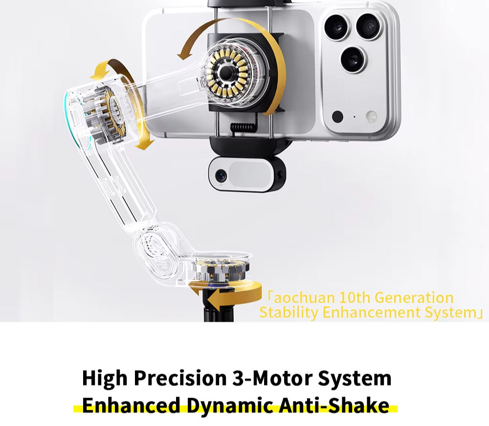 3-Axis Smartphone Gimbal Stabilizer with AI Tracking & Fill Light