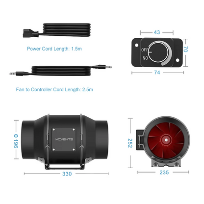 8 Inch Inline Fan with Manual Speed Control
