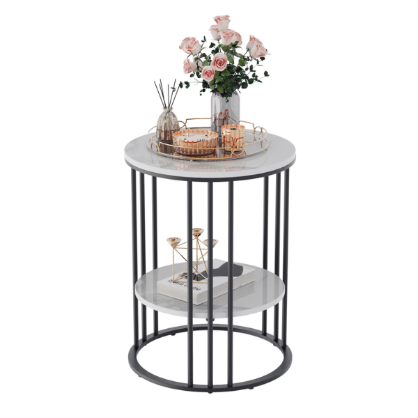 Modern Round Side Table Black Marble Finish