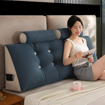 Blue Corduroy Triangle Headboard Pillow Backrest Cushion