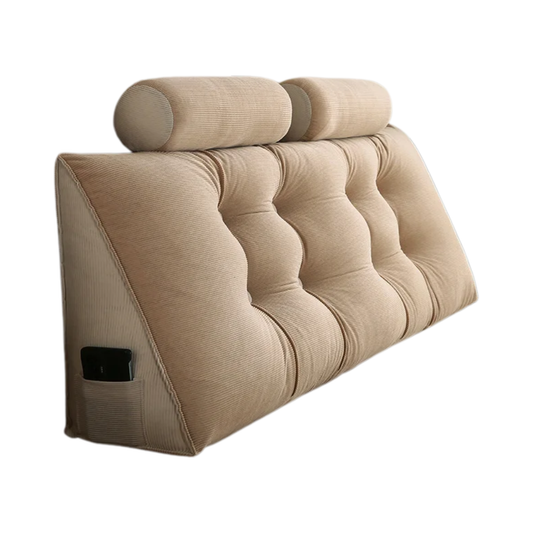Khaki Corduroy Reading Pillow for Bed with Waist Support