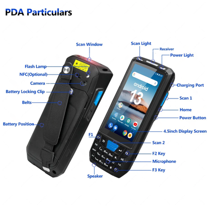 Portable 1D Scanner PDA with NFC Cradle