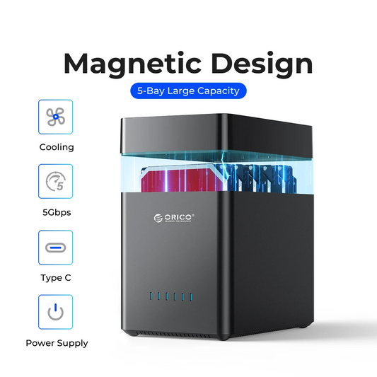 ORICO 5-Bay Magnetic SATA HDD Case USB-C Gamer Storage