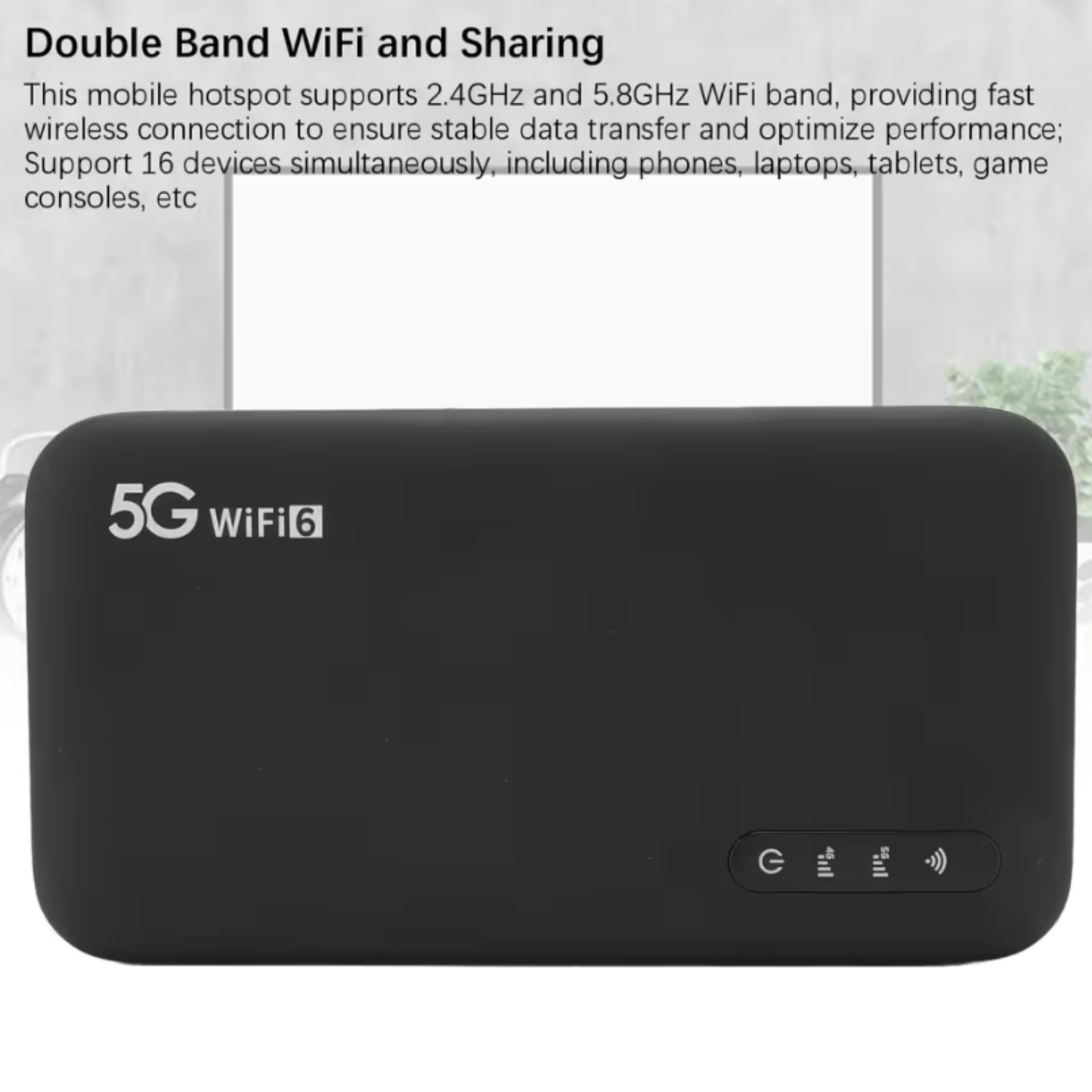 Portable 5G WiFi 6 Hotspot with 6100mAh Battery for Travel