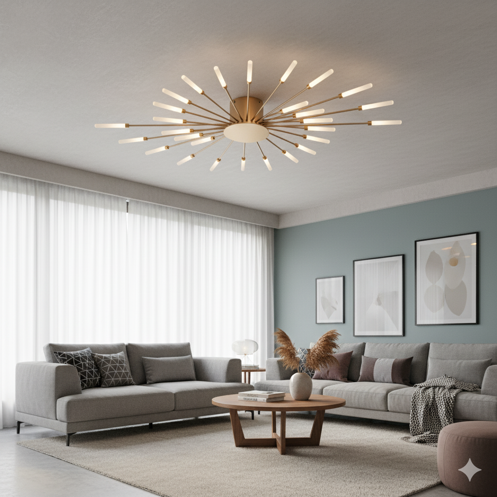Matte Gold LED Ceiling Lamp 28 Lights for Living Room