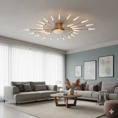 Matte Gold LED Ceiling Lamp 28 Lights for Living Room