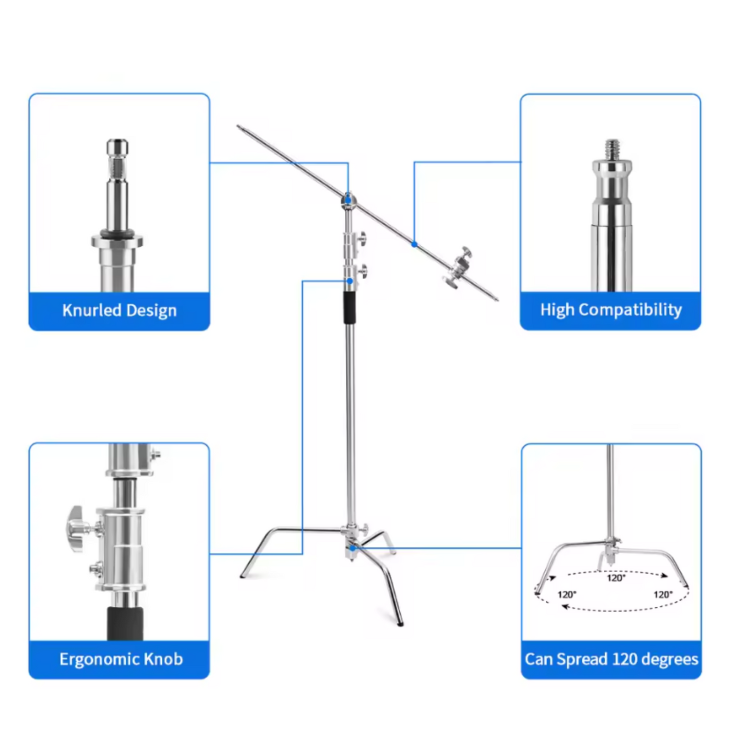 Stainless Steel C Stand with Boom Arm and Cross Bar