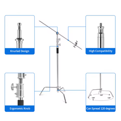 Stainless Steel C Stand with Boom Arm and Cross Bar