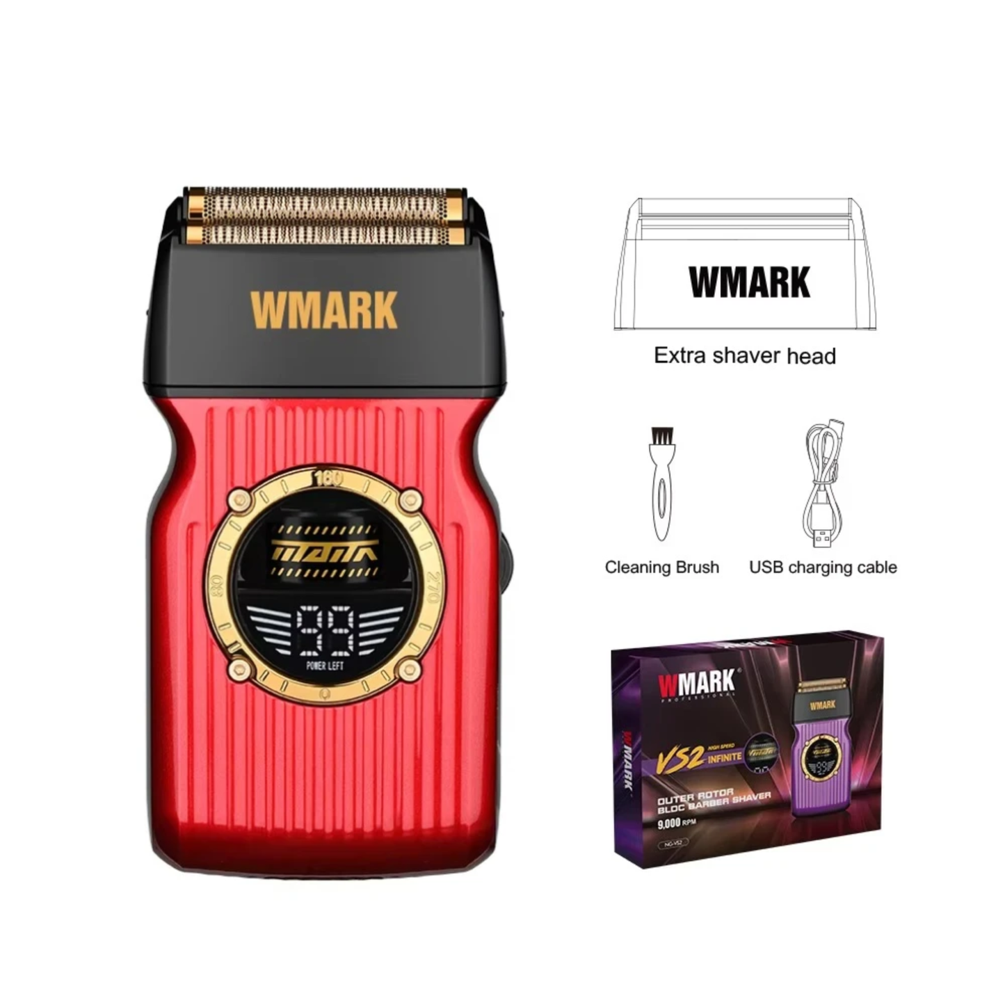 Heavy Duty Electric Beard Trimmer 9000RPM Barber Shaver Red