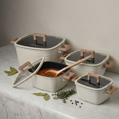 15 Piece Non-Stick Cookware Set Square Pots Frying Pan White