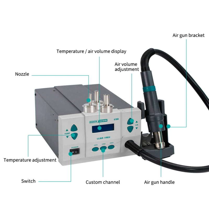 Portable 1000W Soldering Rework Station with Nozzle Set