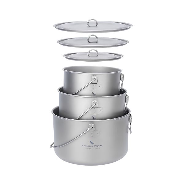 Portable Titanium Cooking Pot Set for Outdoor Camping