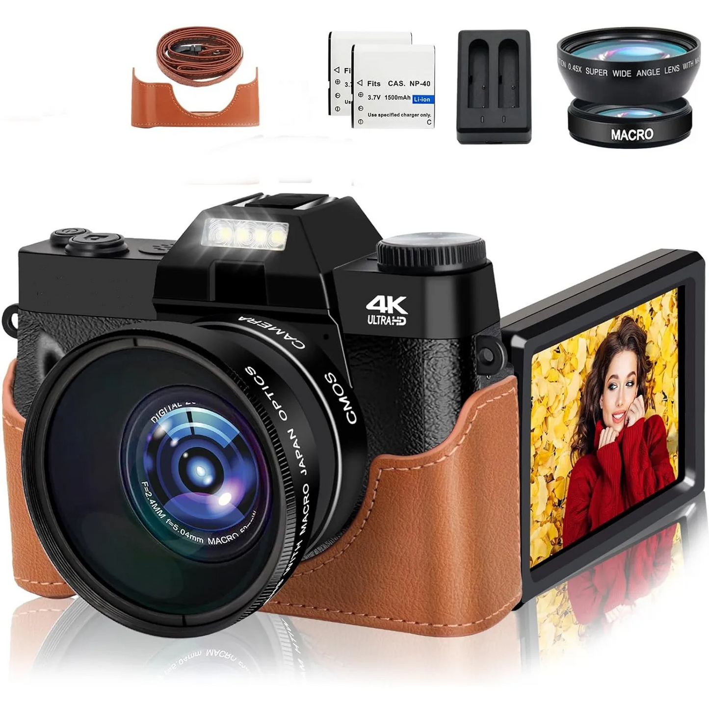 4K Digital Vlogging Camera 16X Zoom 3-Inch Flip Screen