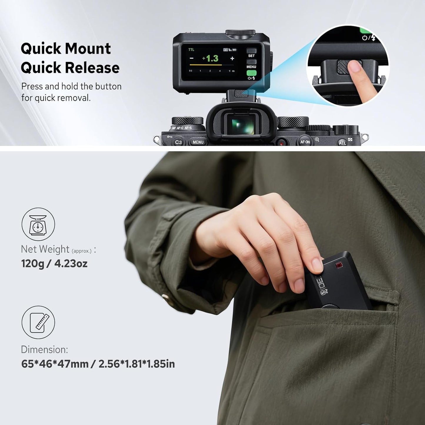 Compact Pocket Flashlight for Sony DSLR and Video Shooting