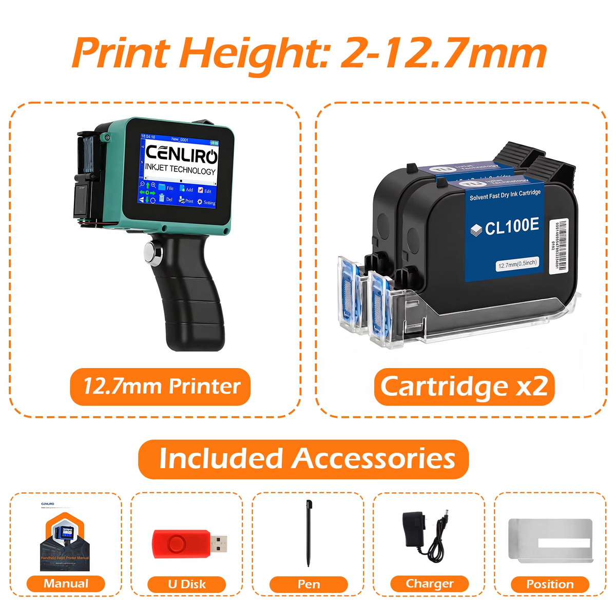 Mini Handheld Inkjet Printer 12.7mm Batch Date QR Barcode