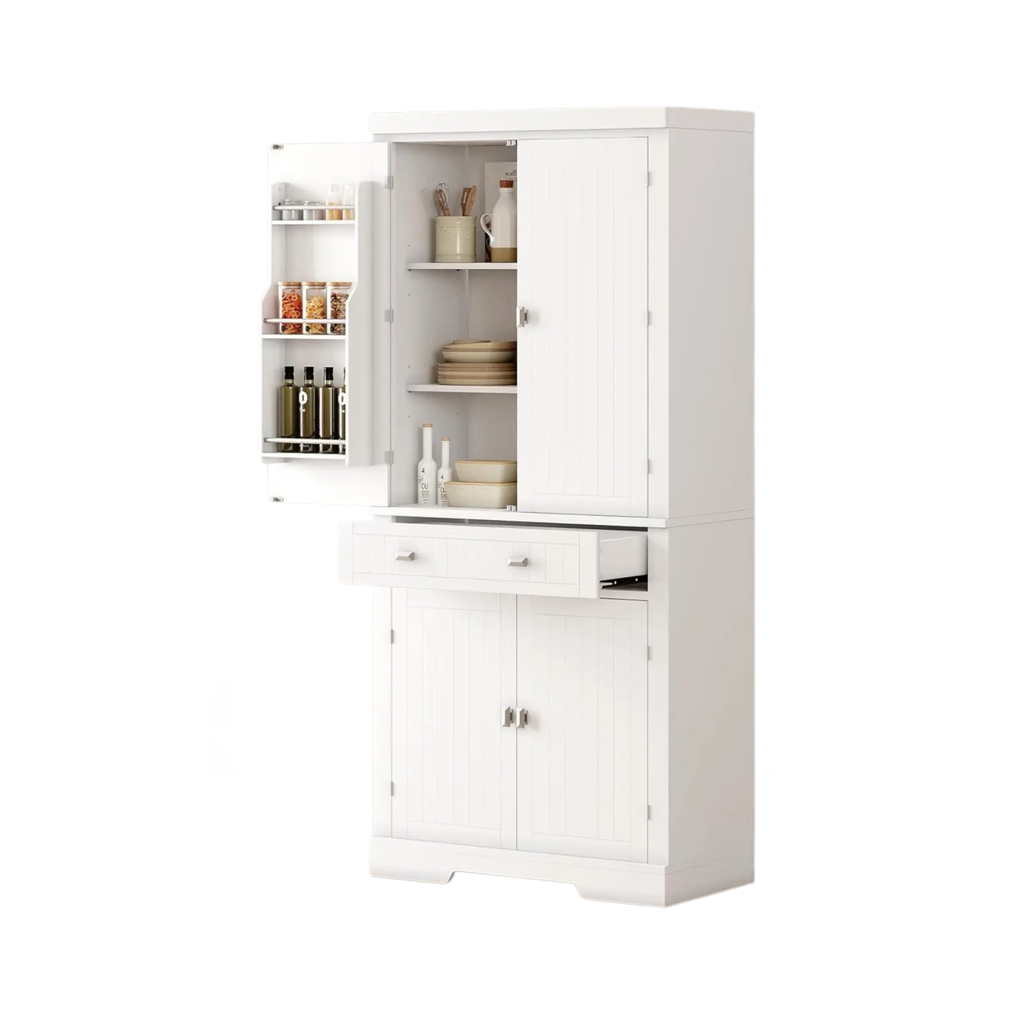 White 72" Kitchen Pantry Storage Cabinet 6 Shelves