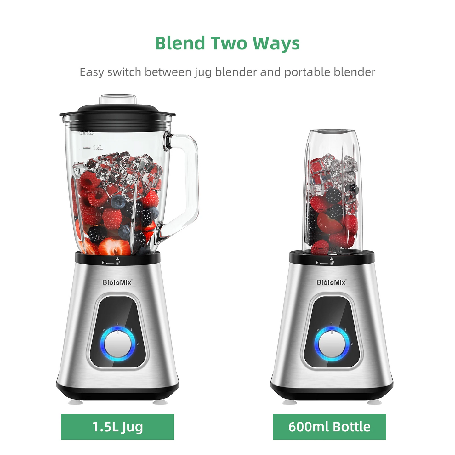 1300W Smoothie Blender 1.5L Glass Jar Frozen Fruit