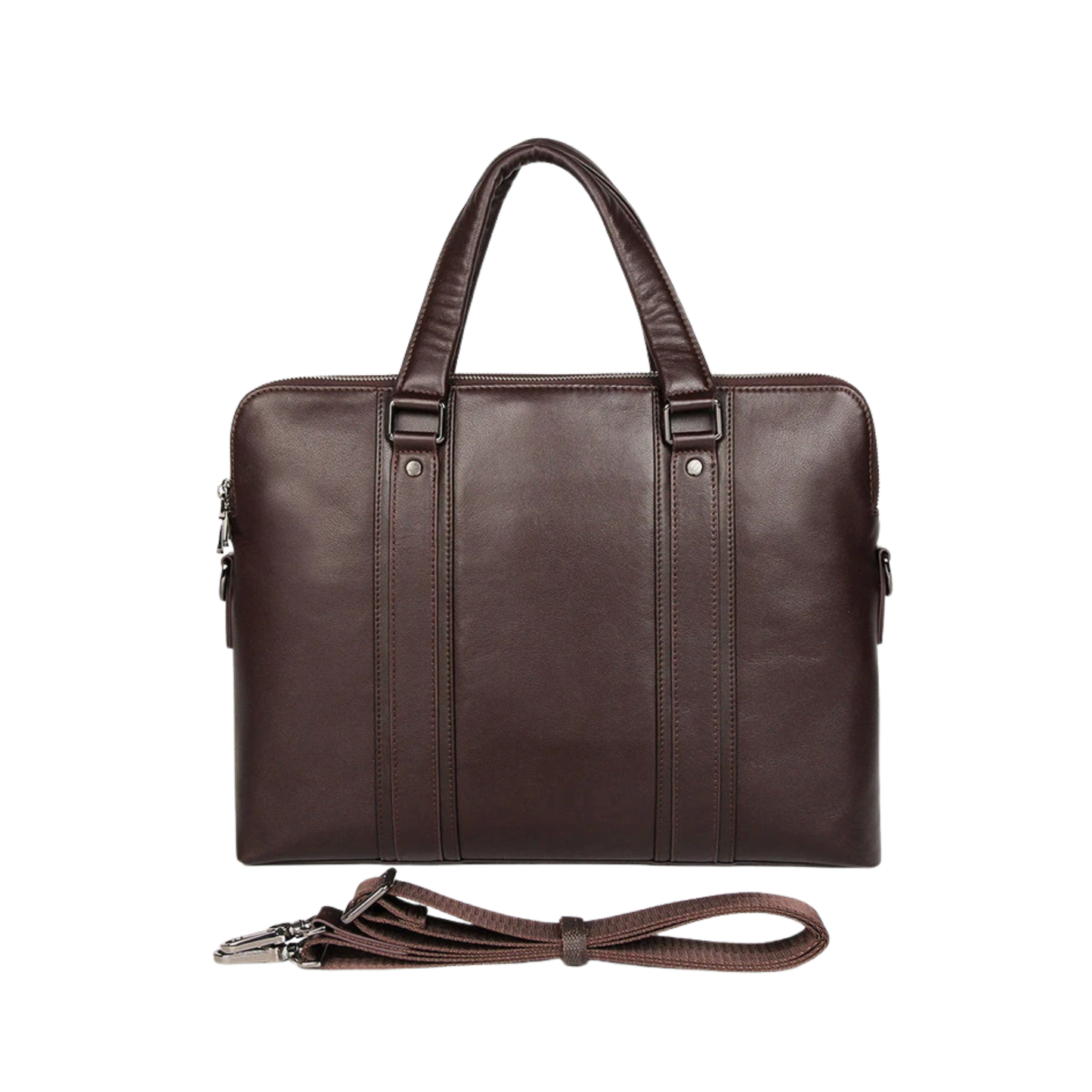Premium Leather 15.6" Laptop Business Briefcase Coffee