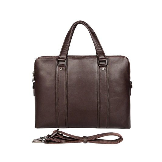 Premium Leather 15.6" Laptop Business Briefcase Coffee