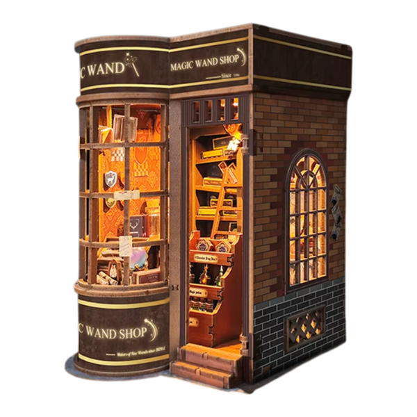 DIY Wooden Book Nook Kit with Retro Magic Shop Design