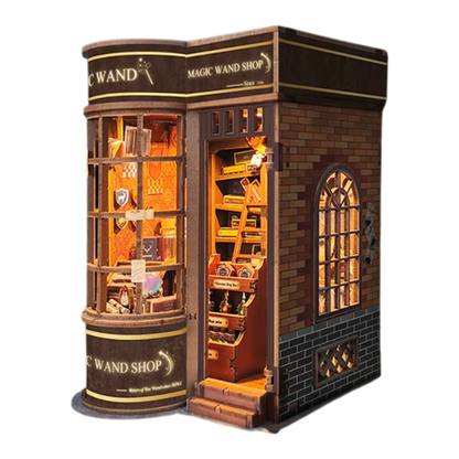 DIY Wooden Book Nook Kit with Retro Magic Shop Design