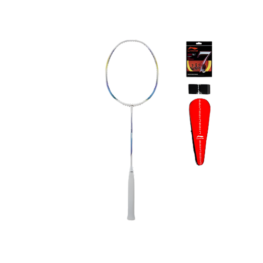 Racket Pre-Strung White Lightweight Carbon Fibre Badminton