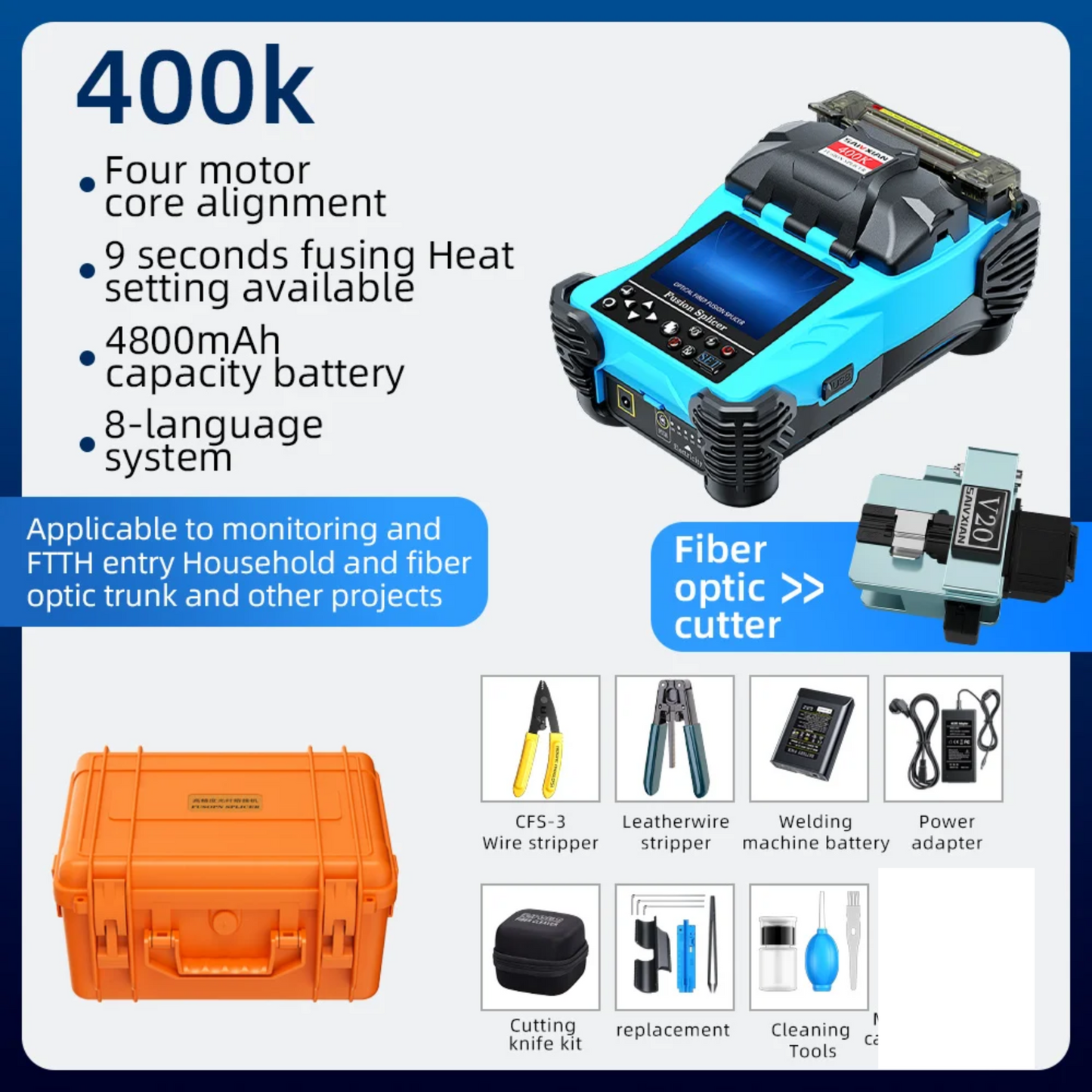 Full-Set Blue Fiber Optic Fusion Splicer Machine