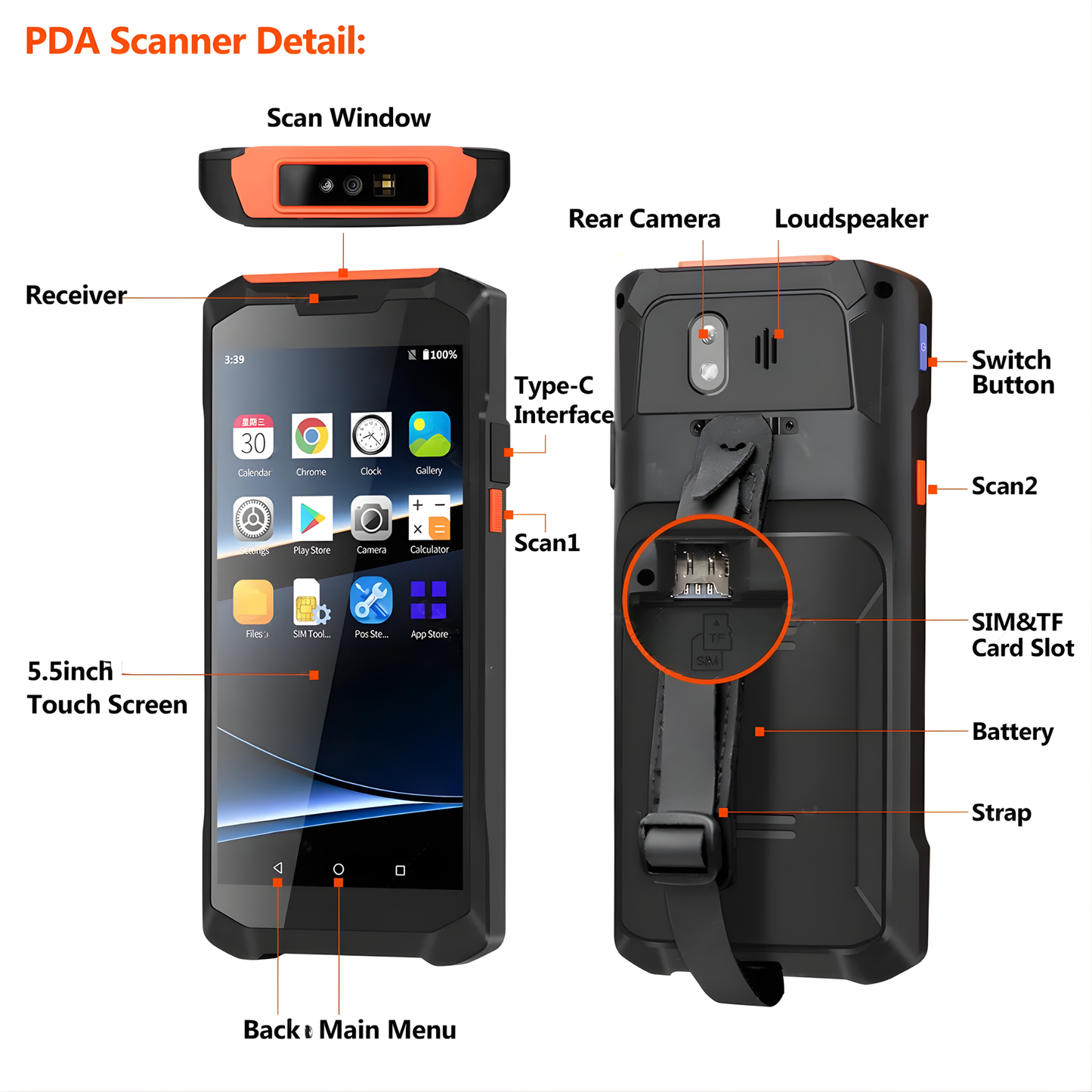 Rugged Android Handheld PDA with Barcode Scanner and NFC