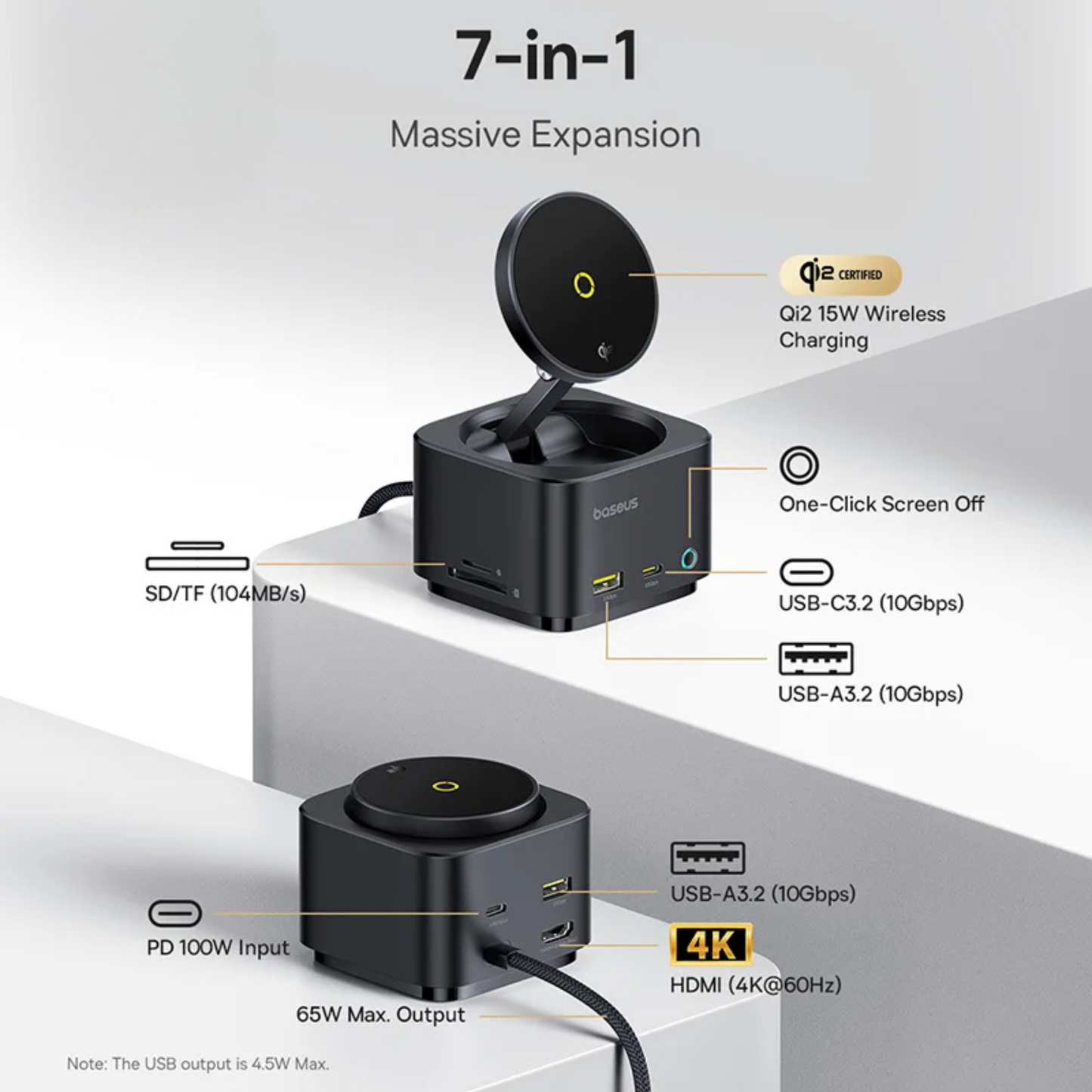 15W Magnetic Wireless Charger with PD Hub & 4K HDMI
