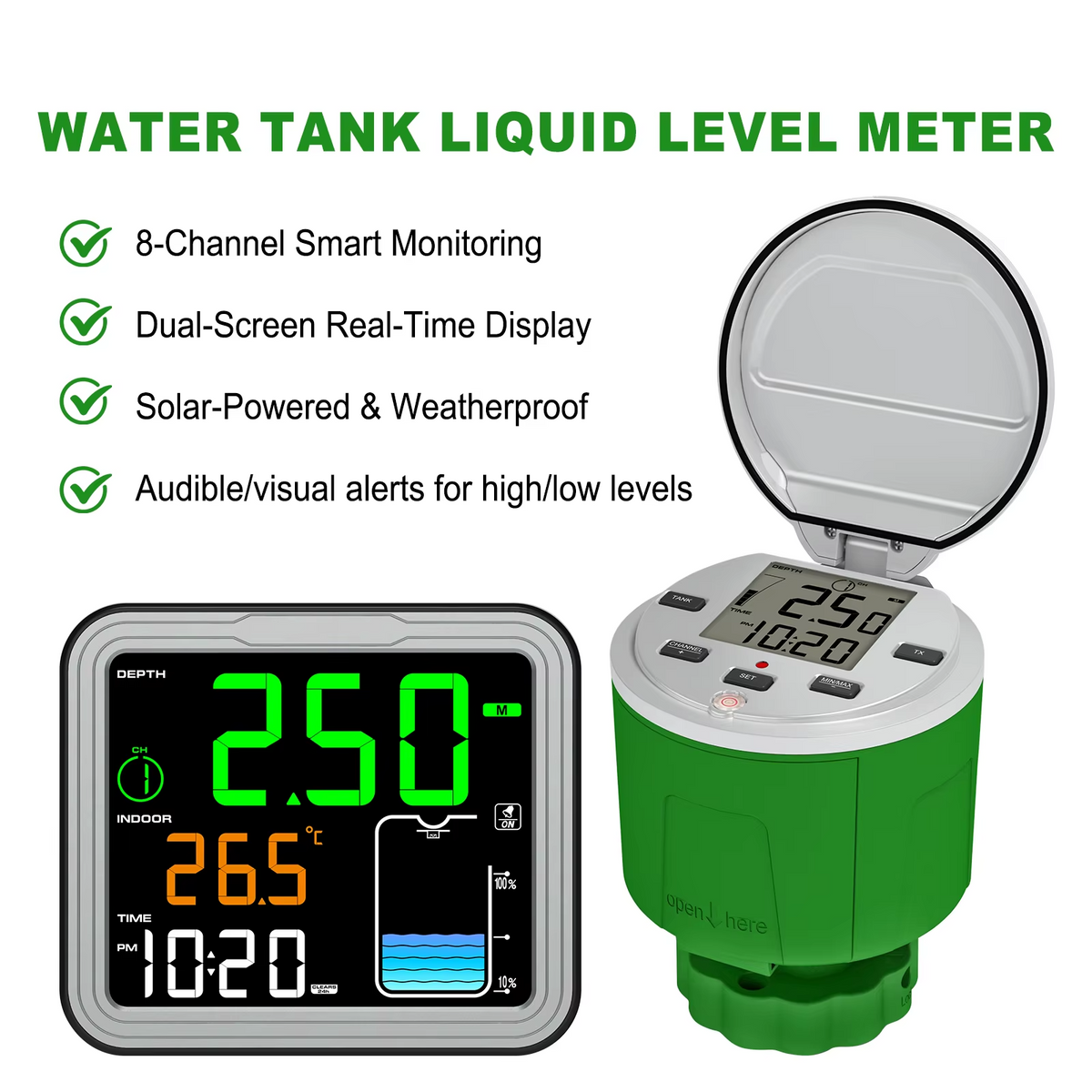 8in1 Wireless Tank Level Monitor with Alarm & LCD Display