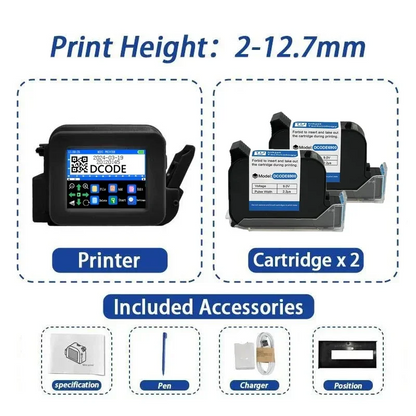 Portable Mini Coding Printer with 2 Ink Cartridges