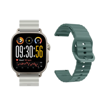 AMOLED GPS Smart Watch Silver-Green 14-Day Battery