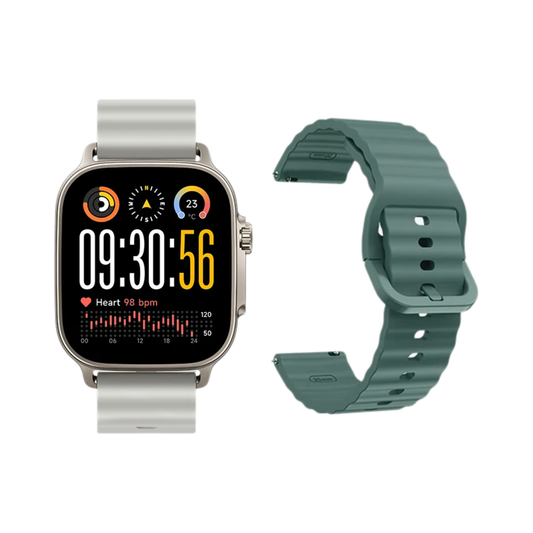 AMOLED GPS Smart Watch Silver-Green 14-Day Battery