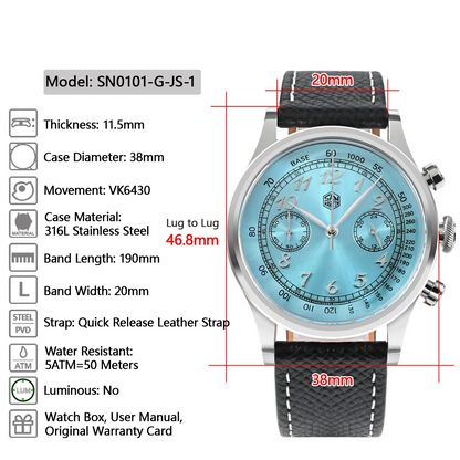 38mm Men’s Chronograph Watch Orange Dial Sapphire Glass