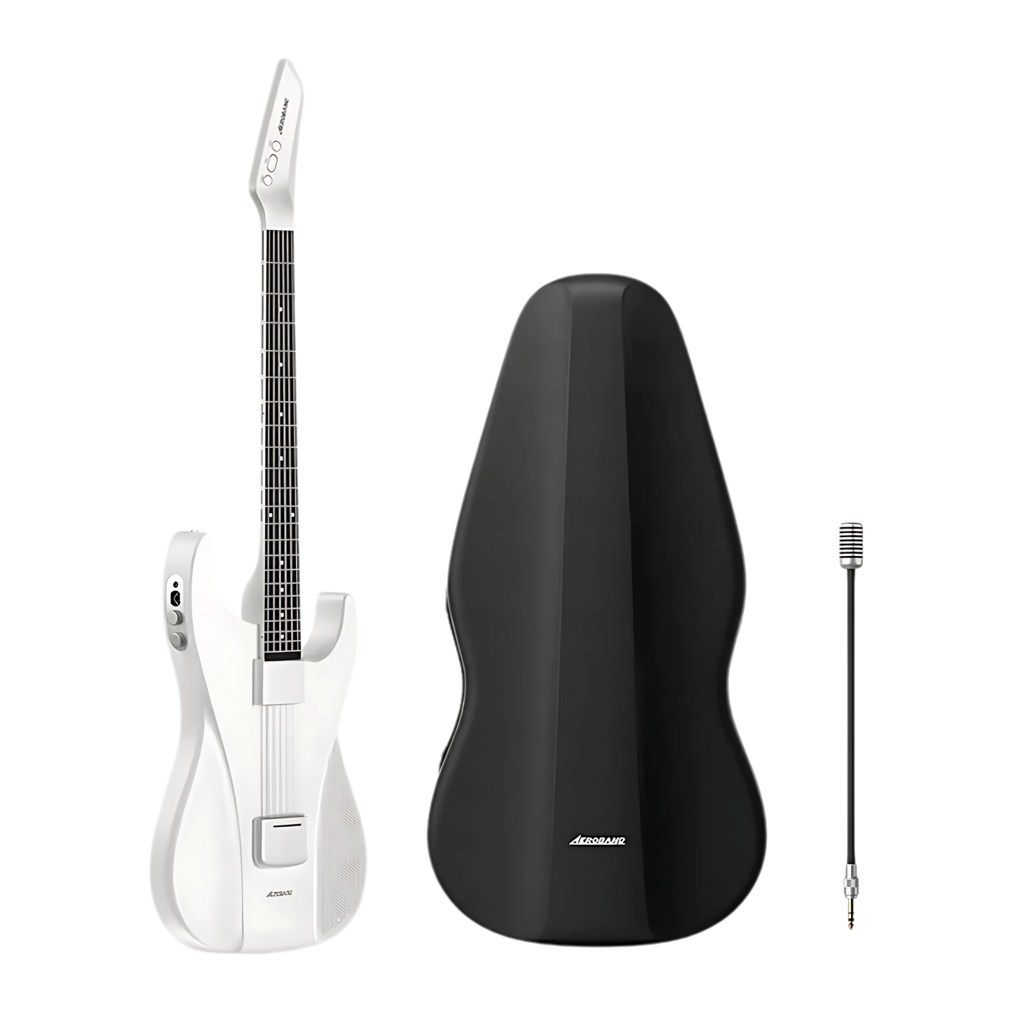 White Electric Guitar Set with Carry Bag and Built-In Speaker